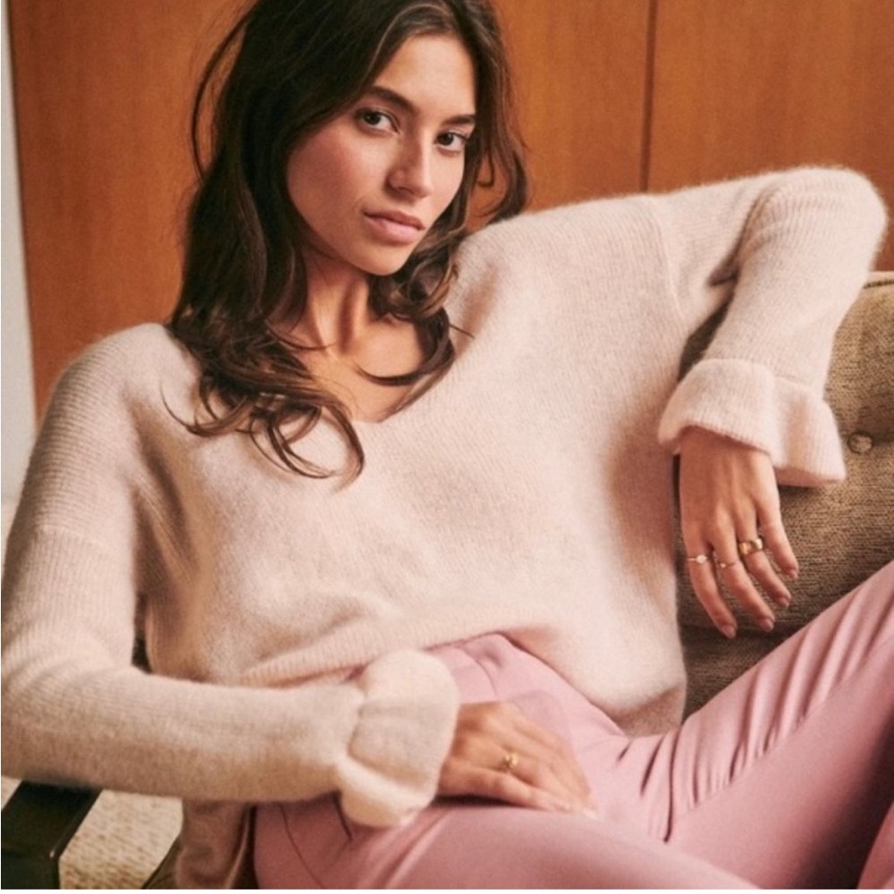 La Maille Sezane Nude Fride Jumper Mohair Alpaca Ruffle Bell Sleeve Sweater S